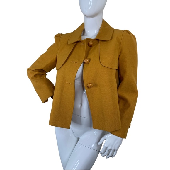 Dialogue Anthro jacket coat mustard yellow cape pleated 70s fashion fun rare S - Picture 15 of 16